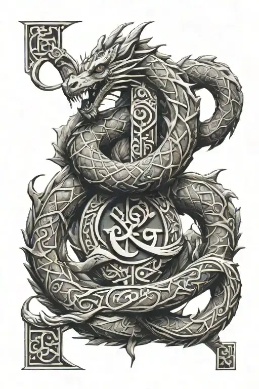 Runic Symbol Of Love And Dragon Wrapped