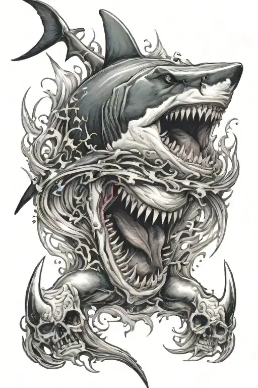 Shark Fighting A Bull Skull