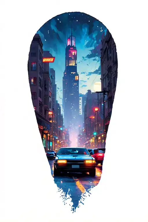 Parked Cars Night Sky City Lights