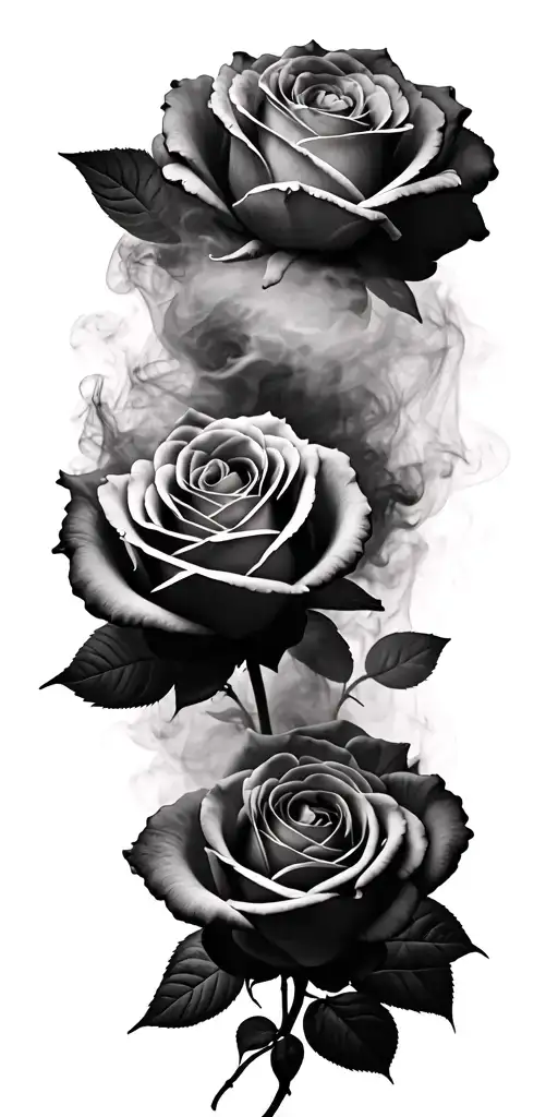 4 Roses Surrounded By Smoke Fog