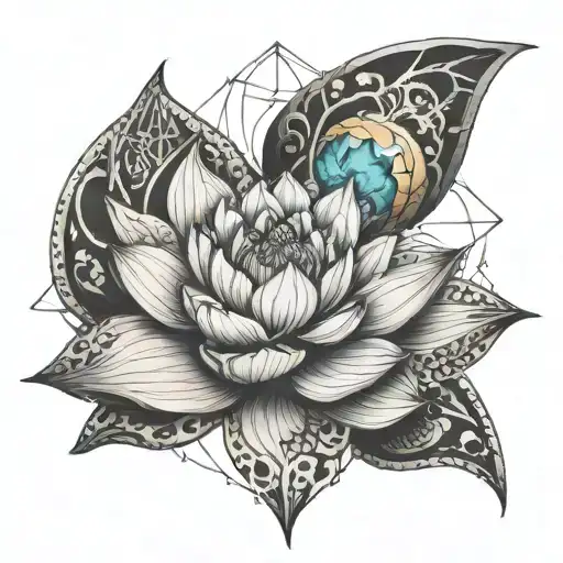 Similar To Gaia But A Surrealism Tattoo Picture Holding A Geometric Lotus Flower