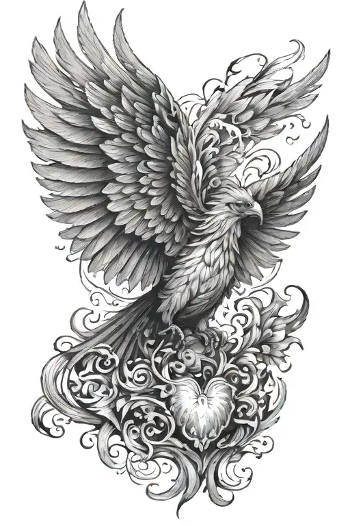 Phoenix Flying From Inside A Womans Chest Design