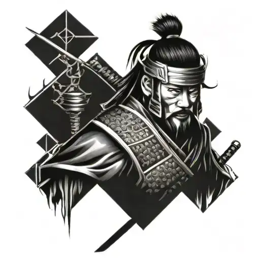 Samurai In Geometric Pattern Style