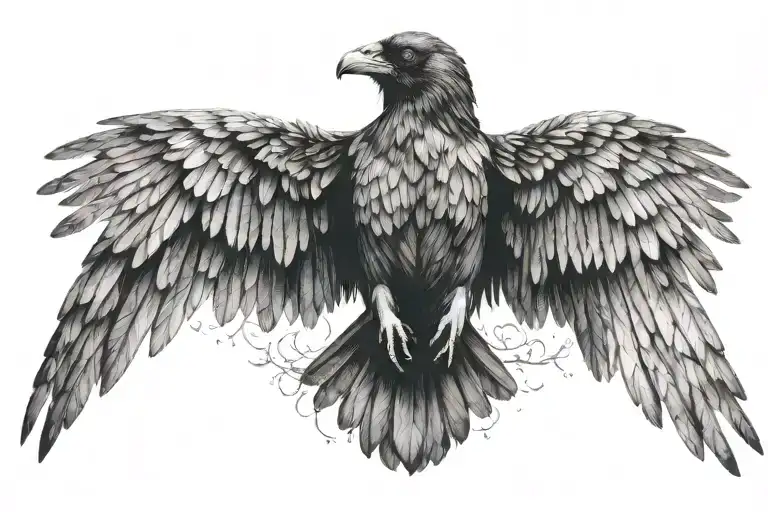 Scandinavian Raven With Outspread Wings
