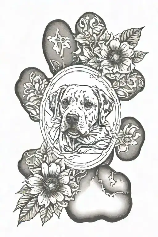 Flower And Dog Paw Print Surrounded