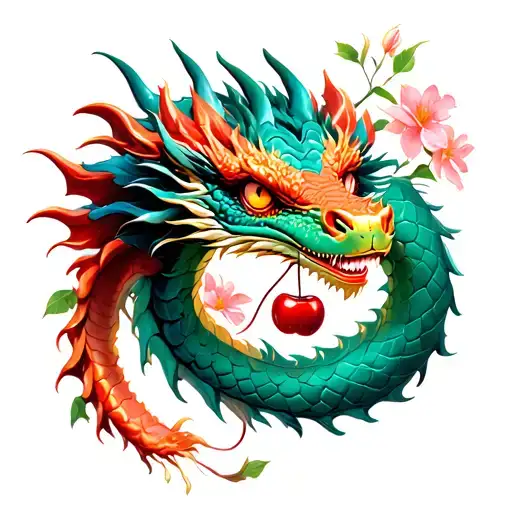 Dragon With Cherry Flowers