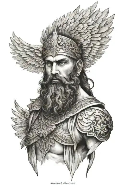 Bearded Warrior With Wings And The Inscription Armenia