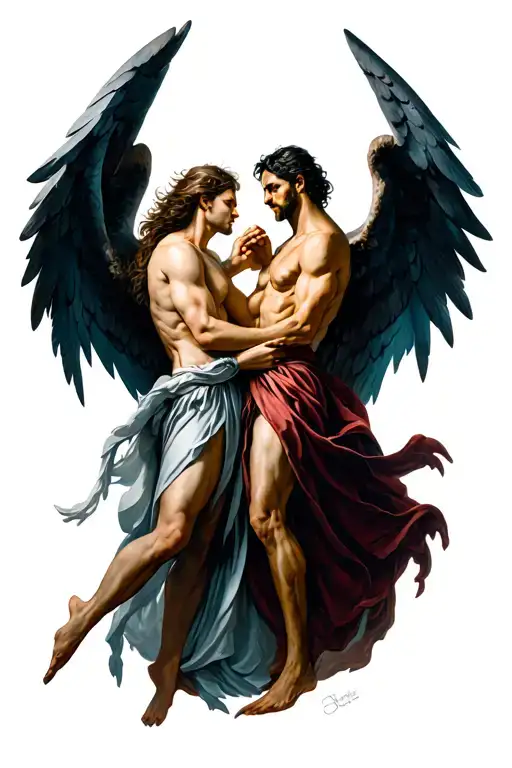 Good Versus Evil Angels Fighting Each Other