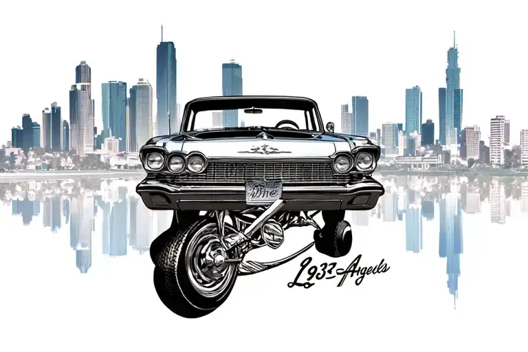 The Date 1995 Across Stomach Wth Los Angeles Skyline And 1963 Imalpa Lowrider Under The 1995 Date