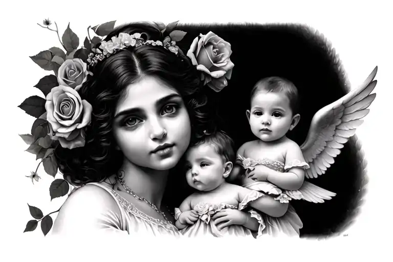 Reyna Con Rosas And Baby Angels