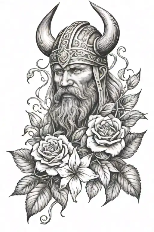 Viking With Vines Roses And Lily Flowers