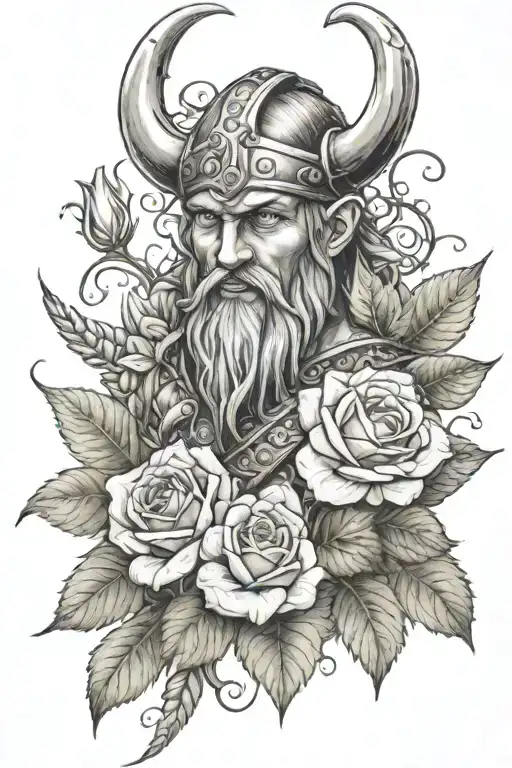 Viking With Vines Roses And Lily Flowers