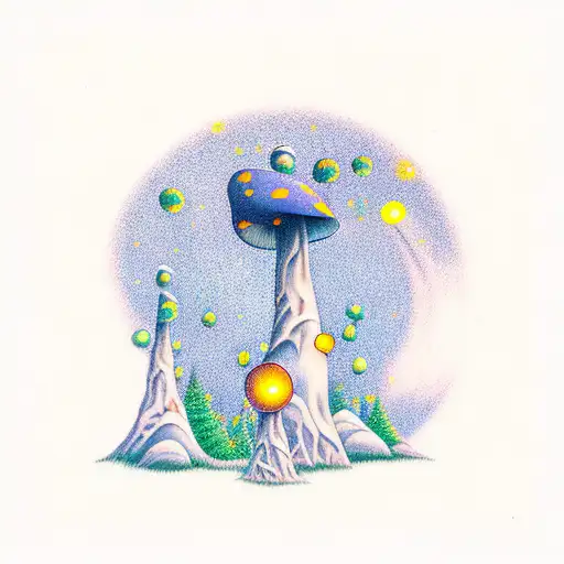 Galactic Mushroom Forest With Shooting Stars