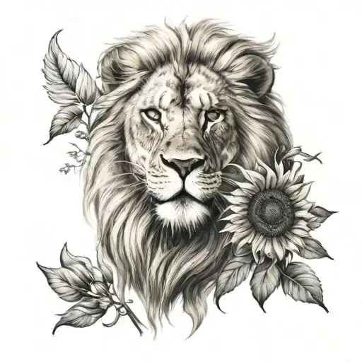 Lion And Sunflower