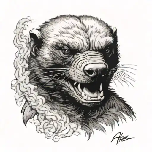 Honey Badger Front View Angry Smoke Background