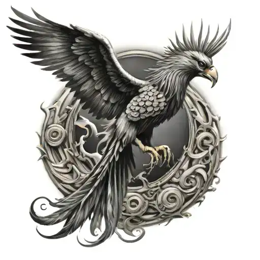 Fighter Phoenix Tattoo Men Leg Tattoo Design With Cancer Zodiac Background