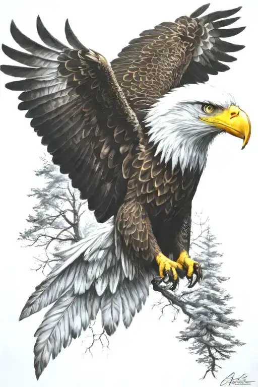 Eagle Head Above Forest And Lake