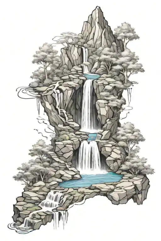 Mountain And Waterfalls Flowing