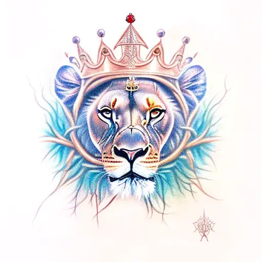 A Full Colour Female Lioness Queen With Fiery Eyes And A Crown Made Of Thorns