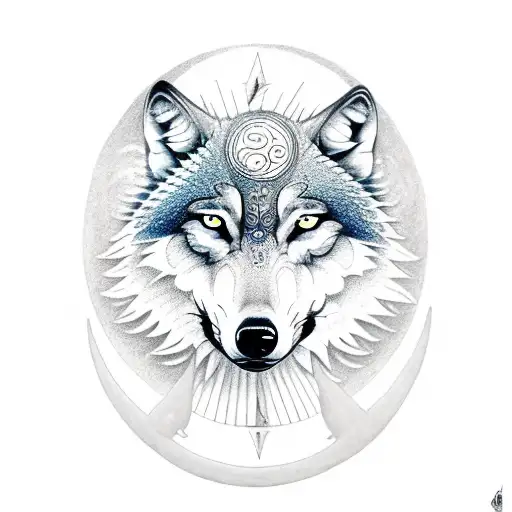 Wolf With Moon And Sun And Ankh