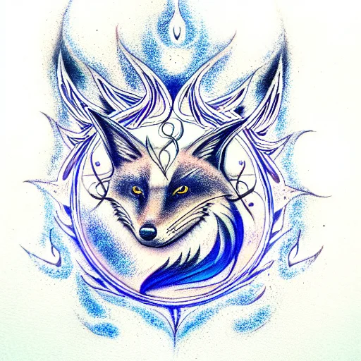 Black Fox Spirit In A Blue Flame