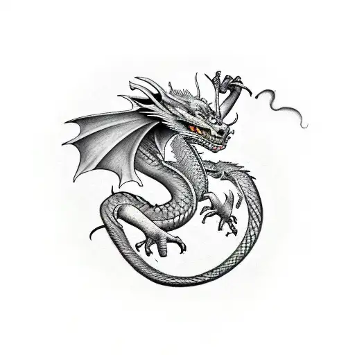 Dragon Flying Around Mountains