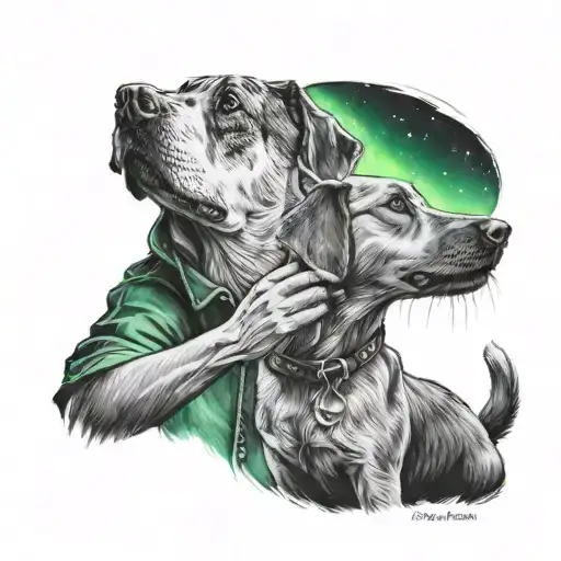 A Realistic Portrait Of A Dog Trainer Conducting A Musical Performance Under The Northern Lights