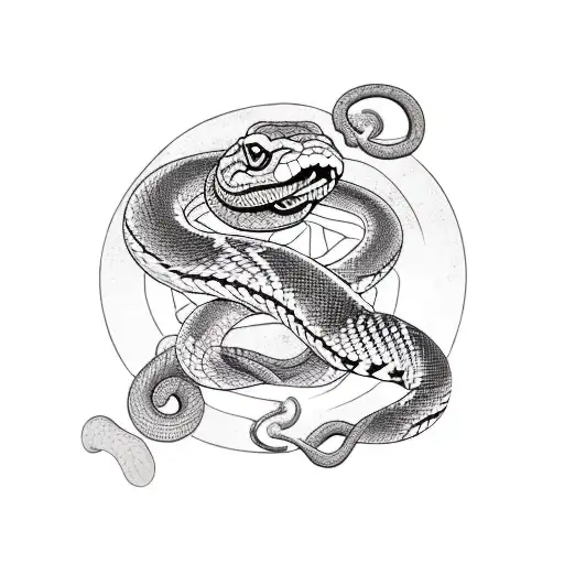A Traditional Tattoo Design Showcasing A Snake Wrapped Around A Mountain Bike Wheel