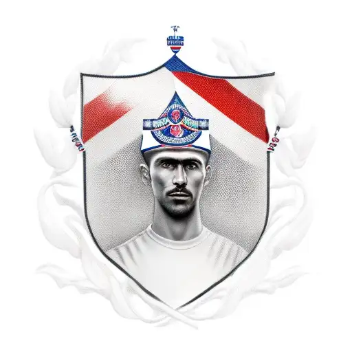 Create A Realistic Portrait Of A Delije Sever Member Holding A Flag Of Fk Crvena Zvezda