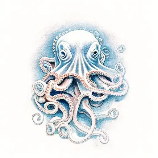 A Realistic Octopus Gracefully Swimming Among Shipwrecks And Treasure Chests