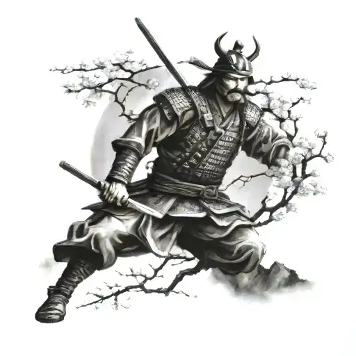 Samurai On A Japanese Cherry Tree