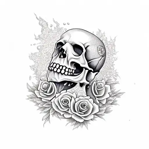 Skull With Pomegranate In Mounth And Blood