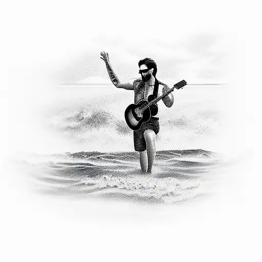 Beach Scene With Guitar Player