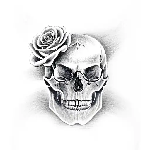 Four Fanged Skull With Roses