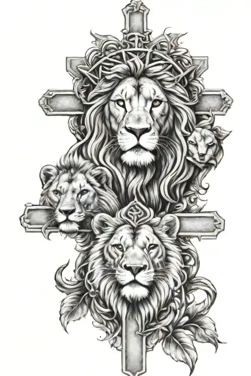 Three Jesus Cross With A Lion