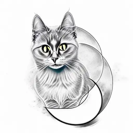 Black Cat Sitting With A Moon