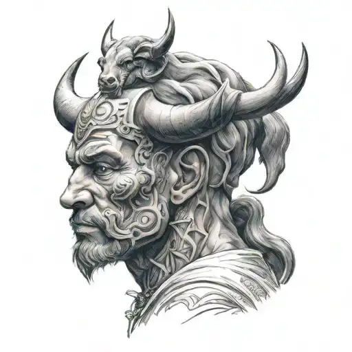 Man With Bull Head Holding The World On His Shoulders