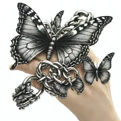 Ring On Middle Finger Connect By Chain That Disappear Into Butterfly's