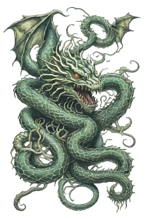 Meduse And Dragon With Snakes Intertwined