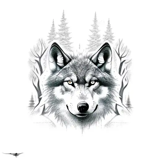 Dark Forest With Evil Wolf