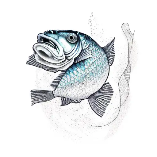 Woman Fish Caught In A Fishing Net