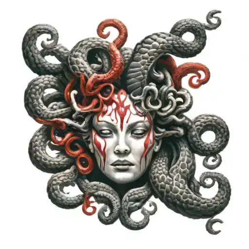 Medusa Hand Tattoo Combination Of Black And Red