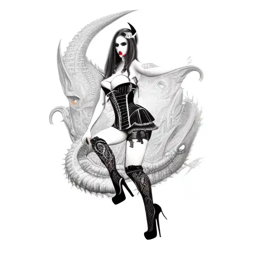 Demon Girl With Corset And Thigh High Heels