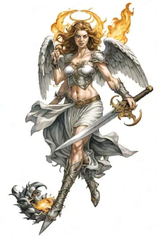 A Female Angel With A Flaming Sword