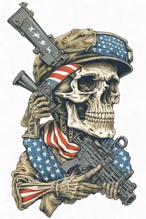 United States Skeleton Soldier Holding Rifle With An American Flag Baseball Hat And Night Vision