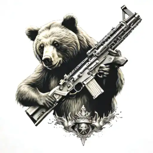 Bear With A Golden Machine Gun And A Crown