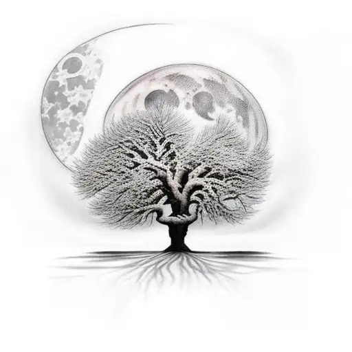 Tree With The Moon On The Backgrounf