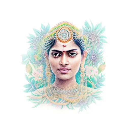 A Realistic Portrait Of Gayatri Surrounded By Her Favorite Flowers