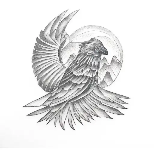 Symbolizes My Son With A Crow Forest And Mountains