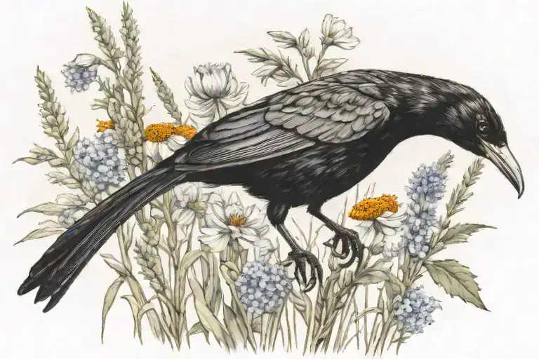 Wildflower Field With Blackbird In Front